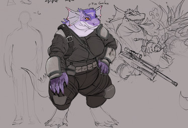 anthro armor belt breath_powers canteen claws digitigrade elemental_manipulation female fin fire fire_breathing fire_manipulation gun head_fin ranged_weapon scales solo tire_iron toe_claws weapon doctordj fallout microsoft fire_gecko_(fallout) gecko_(fallout) human lizard mammal reptile scalie hi_res sketch_page