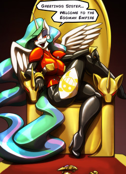 anthro anthrofied armwear biped boots breasts chair clothed clothing corruption dialogue elbow_gloves eyeshadow female footwear fully_clothed furniture gloves handwear high_heeled_boots high_heels horn latex leather lipstick makeup purple_eyeshadow purple_lipstick red_eyes shoes solo text throne wings toughset friendship_is_magic hasbro my_little_pony mythology princess_celestia_(mlp) equid equine mammal mythological_creature mythological_equine winged_unicorn 2020 english_text hi_res