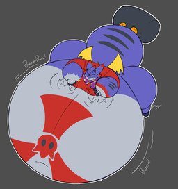 belly big_belly black_outline butt grey_background grey_belly huge_belly hyper hyper_belly hyper_inflation inflation motion_lines onomatopoeia outline patting_belly purple_butt purple_tail simple_background sound_effects tail text white_outline wings yellow_wings snozzy bandai_namco digimon anthony_(psychofloatzel) digimon_(species) gumdramon 2025 hi_res signature
