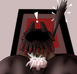 animal_genitalia animal_penis anthro bodily_fluids brown_body brown_hair cat_tail cum cum_in_mouth cum_inside dark_body dark_skin deep_throat dreadlocks duo femboy genital_fluids genitals hair human_on_anthro interspecies knot knotting male oral oral_penetration penetration penis pointy_ears prick_ears saliva saliva_on_penis saliva_string solo yoggy_(artist) mythology canid canine human humanoid mammal mythological_canine mythological_creature werecanid werecanine werecreature werewolf hi_res