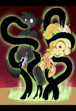 3_toes anthro black_bars black_tentacles bodily_fluids breasts duo eyebrows feet female fur genital_fluids hands_behind_back heart_eyes heart_symbol navel nipples oral oral_penetration paws penetration portal restrained sex small_breasts surprised suspension teeth tentacle_in_mouth tentacle_in_vagina tentacle_penetration tentacle_sex tentacle_suspension tentacles tenticle toes upside_down vaginal vaginal_fluids vaginal_penetration wide_eyed rick_griffin third-party_edit housepets! sabrina_(housepets!) tarot_(housepets!) canid canine canis domestic_cat domestic_dog felid feline felis mammal pomeranian spitz 2025 color_edit colored hi_res letterbox signature sketch