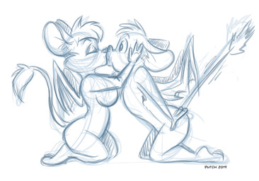 4_fingers anthro anthro_on_anthro arched_back big_breasts big_ears breasts cheek_tuft chest_tuft curvy_figure duo eyebrows eyelashes eyes_closed eyeshadow facial_tuft featureless_breasts feet female fingers fluffy fluffy_hair fur fur_tuft gesture hair head_tuft inner_ear_fluff kissing kneeling long_tail looking_at_another looking_at_partner looking_forward makeup male male/female membrane_(anatomy) membranous_wings nude paws pivoted_ears romantic romantic_couple round_ears short_hair side_boob side_view simple_background slim small_waist snout spread_wings surprised tail tail_boner tail_gesture tail_tuft tuft white_background wide_hips wings dutch_(artist) natalie_mouse nathan_mouse fairy mammal mouse murid murine rodent 2019 absurd_res black_and_white hi_res monochrome signature sketch