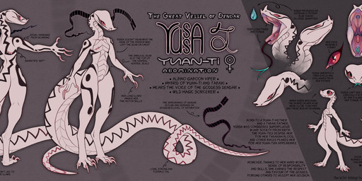 anthro chest_scar fangs female flat_chested long_nails long_neck long_tail long_tongue magic_user multiple_poses nude open_mouth pose red_eyes scales scar simple_background smile solo standing tail teeth text tongue white_body white_scales mitery22 yussa_(mitery22) african_viper gaboon_viper reptile scalie snake viper hi_res model_sheet