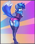 anthro blue_border border clothing female hair legwear pose solo stockings underwear prisma6 nintendo star_fox krystal_(star_fox) canid canine canis mammal wolf hi_res pinup