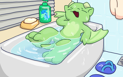 2_horns 3_toes anthro bathing bathroom bathtub blinds blue_clothing blue_footwear claws clothing enjoying eyes_closed feet flip_flops footwear green_arms green_body green_ears green_feet green_legs green_tail head_horn horn light_horn light_wings male monotone_horn nude plantigrade sandals shampoo_bottle shoes smooth_horn soap_bar solo tail toes towel water_drop wing_claws wings nomani_int32 european_mythology mythology palworld pocketpair wasabi_(nomani_int32) chillet dragon mythological_creature mythological_scalie pal_(species) scalie western_dragon wyvern 16:10 widescreen