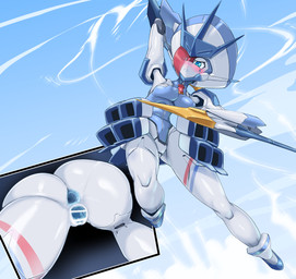 action_pose anus blush breasts butt censor_bar female gaping gaping_anus gaping_vagina genitals ineffective_censorship invisible_penis machine multiple_angles not_furry pose rear_view simple_background solo vulva pochincoff darling_in_the_franxx studio_trigger delphinium humanoid robot robot_humanoid censored