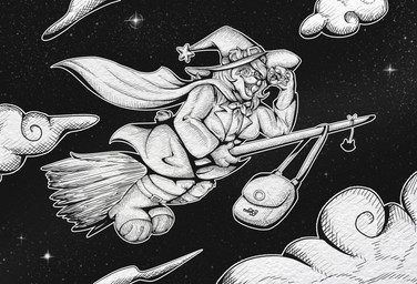 anthro boots briefcase broom cleaning_tool clothing female footwear hat headgear headwear holidays ink keychan magic_user night shoes solo star witch naoto blizzard_entertainment halloween warcraft bear domestic_cat felid feline felis giant_panda mammal pandaren black_and_white digital_media_(artwork) hi_res monochrome