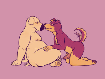 anthro duo erection foreskin genitals licking male male/male nude pawpads penis simple_background slightly_chubby tail tail_motion tailwag tongue anonpupb family_guy mr._pickles_(series) brian_griffin mr._pickles canid canine mammal 4:3 hi_res