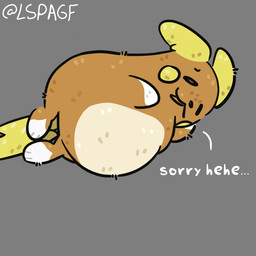 belly big_belly candy_wrapper dialogue ears_back feral fur lying male on_side orange_body orange_fur overweight pivoted_ears solo tail text lspagf nintendo pokemon alolan_form alolan_raichu generation_7_pokemon mammal pokemon_(species) regional_form_(pokemon) rodent 1:1 absurd_res hi_res