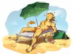 anthro beach_chair beach_umbrella beverage chair chest_tuft day eyes_closed featureless_crotch furniture lounge_chair lounging male nude outside parasol relaxing sand sitting sky solo tuft poofroom arroyo_milori felid lion mammal pantherine 2018 colored_sketch digital_media_(artwork) sketch