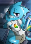 anthro beverage_can bra chair clothing female furniture male male/female office office_chair shirt solo topwear unbuttoned_shirt underwear monodie cartoon_network the_amazing_world_of_gumball nicole_watterson felid feline mammal hi_res