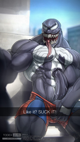 abs all_fours alley anthro biceps big_penis bodily_fluids building circumcised clothing corruption dialogue_box erection genital_fluids genitals glans grin holding_penis humanoid_genitalia humanoid_penis leaning light long_tongue looking_at_viewer lowered_underwear male muscular muscular_anthro muscular_male not_furry pecs penis precum public public_erection raised_arm selfie shadow sharp_teeth sky smile solo standing street symbol teeth text thick_thighs tongue tongue_out underwear vein veiny_penis white_eyes todex marvel snapchat venom_(marvel) humanoid mammal symbiote 2015 9:16 colored english_text hi_res
