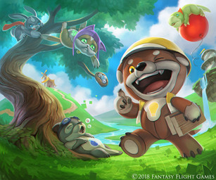 ambiguous_gender anthro balloon brown_body cloud day detailed_background egg eyewear eyewear_on_head forest goggles goggles_on_head group inflatable male nest outside plant red_scarf scarf sleeping smile text tree walking matt_zeilinger android:_netrunner fantasy_flight_games bear domestic_cat felid feline felis lagomorph leporid mammal rabbit digital_media_(artwork) english_text official_art