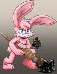 anthro blue_eyes brush buckteeth fur grey_background male mascot paintbrush pink_body pink_fur simple_background solo teeth amuzoreh inkbunny inkbunny_(character) lagomorph leporid mammal rabbit 2016 hi_res signature