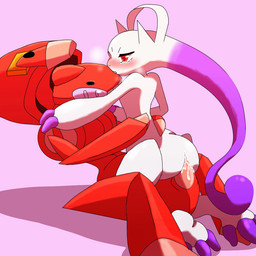 3_toes ambiguous_gender animal_genitalia anthro butt duo erection feet from_front_position genitals machine male mastery_position nude on_lap on_top open_mouth penetration penis pink_background pink_penis purple_body purple_skin rear_view red_eyes sex shadow simple_background sitting sitting_on_lap straddling toes white_body white_skin 紅赤 nintendo pokemon arthropod generation_5_pokemon generation_6_pokemon genesect insect legendary_pokemon mega_evolution mega_mewtwo mega_mewtwo_y pokemon_(species) robot shiny_pokemon 1:1