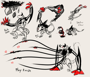 attack black_body black_skin bone claws heart_symbol multiple_poses pose rock skeleton solo tentacles text frozen_seraphim fakemon pokemon_clover goryannus absurd_res english_text hi_res