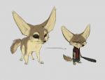 anthro barefoot baseball_bat bat_(object) big_ears black_eyes brown_eyes clothed clothing comparison duo feet feral grey_background holding_object male simple_background standing monoflax disney zootopia finnick_(zootopia) canid canine fennec_fox fox mammal true_fox 2019 hi_res