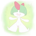 balls bodily_fluids drooling erection genitals lying male nude on_back open_mouth open_smile penis saliva simple_background smile solo white_body young young_humanoid young_male linen_lolita nintendo pokemon generation_3_pokemon humanoid pokemon_(species) ralts 1:1