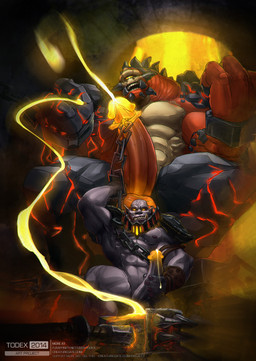 3_fingers balls big_penis bodily_fluids cum cumshot duo ejaculation fingers genital_fluids genitals huge_penis humanoid_genitalia humanoid_penis lava male male/male masturbation muscular muscular_male nipples nude penile penile_masturbation penis size_difference text unusual_bodily_fluids unusual_cum unusual_genital_fluids todex blizzard_entertainment warcraft blackhand kromog_(warcraft) cyclops humanoid magnaron_(warcraft) orc 2014 english_text hi_res watermark