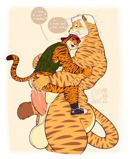 age_difference anal anal_penetration anthro anthro_on_anthro anthro_penetrated anthro_penetrating anthro_penetrating_anthro backwards_hat balls baseball_cap beard big_balls big_penis black_stripes bodily_fluids bottomless bottomless_anthro bottomless_male brown_stripes butt clothed clothing cum cum_drip cum_in_ass cum_inside dialogue dripping duo erection eye_scar eyes_closed eyewear eyewear_only facial_hair facial_scar father_penetrating_son footwear fur genital_fluids genitals glasses glasses_only hair hat headgear headwear heart_symbol huge_balls huge_penis humanoid_genitalia humanoid_penis male male/male male_penetrated male_penetrating male_penetrating_male muscle_tone muscular muscular_humanoid muscular_male nude open_mouth open_smile orange_body orange_fur pecs penetration penile penile_penetration penis penis_in_ass scar sex shirt shoes size_difference smile sneakers speech_bubble striped_body striped_fur stripes stubble tan_body tan_fur tank_top text topwear vein veiny_penis wearing_glasses white_beard white_facial_hair white_hair younger_penetrated hotdogsauau felid humanoid mammal pantherine tiger english_text hi_res father_(lore) father_and_child_(lore) father_and_son_(lore) incest_(lore) parent_(lore) parent_and_child_(lore) parent_and_son_(lore) son_(lore)