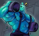 abs absurd_res barrels blue_body epic_games fortnite goo_creature goo_humanoid hi_res humanoid its_coldpizza lifting_item male muscular navel pecs rippley_(fortnite) slime solo