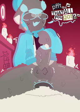 anal anal_penetration anthro anus balls black_penis blue_eyes blue_mouth bodily_fluids bottomless butt candle candle_wax candlelight candlestick clothed clothing cowgirl_position cult cultist cum cum_drop date desk dialogue duo ears_down electronics faceless_character faceless_male femboy fire from_front_position fur furniture genital_fluids genitals glistening glistening_body gradient gradient_background grey_body grey_fur grey_penis hat headgear headphones headwear hoodie knot knotted_penis leader leg_tattoo light looking_at_viewer looking_down looking_down_at_viewer machine male male/male male_penetrated male_penetrating male_penetrating_male on_bottom on_top patchwork penetration penile penile_penetration penis penis_in_ass pivoted_ears sex shaking simple_background solo_focus stylized sweat sweatdrop symbol table talking_to_viewer target tattoo teasing teasing_viewer text top_hat topwear twitter_handle vein veiny_penis white_body white_fur the14thuser twitter 14th_user protogen absurd_res dated english_text hi_res meme shaded simple_shading