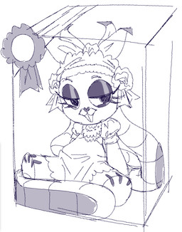 anthro bedroom_eyes bow_ribbon buckteeth clothed clothed_anthro clothing container dress eyelashes female floppy_ears fully_clothed fully_clothed_anthro headdress long_eyelashes looking_aside lop_ears narrowed_eyes plushie seductive sitting teeth three-quarter_view soulcentinel mrs._cuddles animate_inanimate lagomorph leporid living_plushie mammal rabbit monochrome sketch
