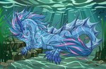 ambiguous_gender blue_body blue_claws blue_eyes blue_fur blue_horn blue_mane blue_pawpads blue_scales claws feral fur horn looking_at_viewer mane pawpads scales seaweed solo underwater water sever1220 mythology aquatic_dragon dragon marine mythological_creature mythological_scalie scalie