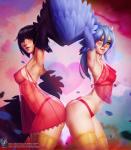 black_hair black_wings blue_eyes blue_hair blue_wings blush bra breasts butt clothing duo feathered_wings feathers female hair lingerie looking_at_viewer monster_girl_(genre) nipple_outline panties scuted_legs scutes text tongue tongue_out translucent translucent_clothing translucent_nightgown underwear winged_arms wings yellow_eyes themaestronoob dark_souls european_mythology fromsoftware greek_mythology monster_musume mythology papi_(monster_musume) pickle-pee animal_humanoid avian avian_humanoid harpy humanoid mythological_avian mythological_creature 2019 hi_res url