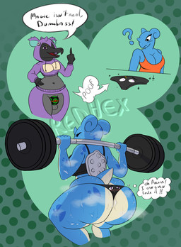 anthro anthro_to_inanimate barbell blush blush_lines bodily_fluids butt chastity_cage chastity_device clothing clothing_transformation duo dusk_ball female hoodie horn inanimate_transformation instant_transformation lifting living_underwear male male/female pokeball poof poof_effect poof_transformation question_mark sequential_arrow shell speech_bubble sport sweat tail text thought_bubble topwear transformation underwear underwear_transformation redhex_ghulsk nintendo pokemon animate_inanimate generation_1_pokemon generation_7_pokemon lapras living_clothing pokemon_(species) salandit scalie english_text hi_res