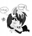 collar disembodied_hand duo female feral greeting petting simple_background text white_background lotusshade hasbro my_little_pony fan_character equid equine horse human mammal pony english_text greyscale hi_res monochrome