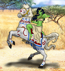 abun ancient anthro barefoot blue_hair bridle curly_hair duo feet female feral fur gem hair horn jewelry kingdom_of_abun markings mount necklace reins riding saddle steed tail tribal tribal_markings white_body white_fur vpn mythology kaliendra queen_kaliendra canid canine canis domestic_dog dragon equid equine horse hybrid mammal mythological_creature mythological_scalie scalie tokaya absurd_res digital_media_(artwork) hi_res