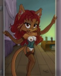 anthro bed bedroom breasts candle clothing corset door female furniture garter_straps genitals hair legwear lingerie nipples pose pussy red_eyes red_hair solo stockings tail topwear in_abyss sega sonic_the_hedgehog_(series) raye_(in_abyss) domestic_cat felid feline felis mammal 2011