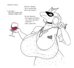 2021 absurd_res alcohol anthro beverage big_breasts bra breast_tattoo breasts clothed clothing clothing_pull container cup dialogue digital_drawing_(artwork) digital_media_(artwork) dragon dress drinking_glass english_text female glass glass_container glass_cup heart_symbol hi_res holding_object horn horn_jewelry horn_ring huge_breasts hyper hyper_breasts jewelry keinga line_art looking_at_viewer looking_away mask masquerade_mask mythological_creature mythological_scalie mythology neck_ring necklace restricted_palette ring_(jewelry) scalie shaded signature simple_background solo tattoo text underwear wine wine_glass