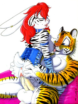 anthro anthro_on_anthro anus balls bell breast_lick breast_play breasts clothing collar corset cowgirl_position duo ear_piercing erection female female_on_top female_penetrated from_front_position genitals licking lingerie lying male male/female male_on_bottom male_penetrating male_penetrating_female mostly_nude nipples nude on_back on_bottom on_top penetration penile penile_penetration penis penis_in_vagina piercing sex side_boob straddling tongue tongue_out topwear vaginal vaginal_penetration vulva marc_leonhardt felid hybrid lagomorph leporid mammal pantherine rabbit tiger