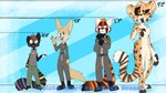 anthro big_tail black_fingers black_toes blue_eyes bottomwear chart clothing dark_body dark_fur dark_sclera female fur group height_chart jumpsuit male military military_uniform multicolored_tail orange_body orange_fur pants rainbow_tail red_body red_fur rolled_up_sleeves size_difference spots standing sweatshirt tail tan_body tan_fur toony uniform white_body white_fingers white_fur white_toes yellow_eyes riffen charlie_(razumi) djikki matthews_(razumi) razumi ailurid canid canine cheetah felid feline fennec_fox fox mammal red_panda true_fox hi_res