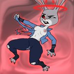 anthro bodily_fluids breasts camel_toe clothed clothing evil_grin female floating genital_fluids mind_control navel nipples possession pussy_juice_through_clothing smile solo topless torn_clothing vaginal_fluids wet wet_clothing hexecat disney zootopia fan_character judy_hopps demon lagomorph leporid mammal rabbit absurd_res hi_res