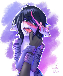 animal_ears anthro black_hair blue_body blue_eyes femboy finger_in_mouth hair male pink_bangs pink_bow short_hair shy solo teeth acuwacu moonlite_sun aquatic fish shark absurd_res digital_media_(artwork) hi_res