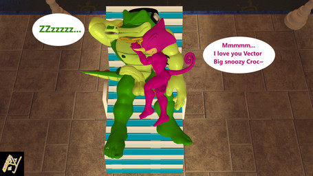 5_toes anthro balls barefoot cuddling digit_ring duo eyes_closed feet flaccid genitals glans green_eyes humanoid_feet humanoid_genitalia humanoid_penis jewelry jewelry_only magenta_body male male/male nude penis plantigrade poolside public public_exposure public_nudity ring size_difference sleeping sleeping_together sunbathing text toe_ring toes aldenyates sega sonic_the_hedgehog_(series) espio_the_chameleon vector_the_crocodile animal_humanoid chameleon crocodile crocodilian humanoid lizard reptile scalie 16:9 3d_(artwork) 4k absurd_res digital_media_(artwork) english_text hi_res widescreen