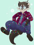 anthro bottomwear bound christmas_lights clothing denim denim_bottomwear denim_clothing entangled eyewear flannel glasses jeans male pants solo pixelyteskunk beryl_(just_some_bean) mammal mustelid otter absurd_res hi_res