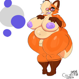 balls big_breasts big_butt breasts butt eyewear genitals gynomorph huge_breasts huge_hips intersex nipples nude obese overweight penis purple_nipples solo sunglasses thick_thighs wide_hips christmeow canid canine fox mammal 1:1 hi_res