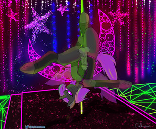 balls clothing corset dancing genitals hooves legwear lingerie male medial_ring nude penis pole pole_dancing solo stockings topwear underhoof caliluminos friendship_is_magic hasbro my_little_pony arthropod changeling_(mlp) equid equine mammal absurd_res hi_res