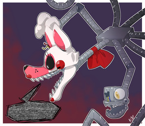 2_heads ambiguous_gender black_sclera bow_tie eyeshadow fingers grey_body lipstick machine makeup multi_head open_mouth pink_body pink_inner_ear red_cheeks sharp_teeth solo static teeth white_eyes yellow_eyes snazzamazing five_nights_at_freddy's five_nights_at_freddy's_2 scottgames mangle_(fnaf) animatronic canid canine fox mammal monster robot hi_res