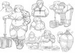 ambiguous_gender anthro belly breasts butt clothed clothing disembodied_hand duo eating eyewear female food fully_clothed glasses humanoid_hands kemono navel overweight overweight_female simple_background solo_focus underwear white_background sv_grart bear canid canine canis domestic_dog mammal 2017 digital_media_(artwork) greyscale hi_res monochrome