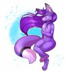 anthro blue_eyes female fur hair paws purple_body purple_fur purple_hair smile solo peejay emberfox canid canine fennec_fox fox mammal true_fox digital_media_(artwork) hi_res