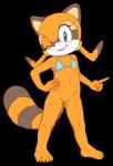 anthro bikini bottomless breasts clothed clothing female flat_chested genitals nipples pussy simple_background smile solo standing swimwear two-piece_swimsuit young young_anthro jenokamui sega sonic_the_hedgehog_(series) marine_the_raccoon mammal procyonid raccoon 2018 alpha_channel