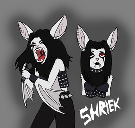 alternative_fashion anthro belt black_hair black_lipstick black_makeup black_metal bracelet collar corpse_paint ear_piercing electronics fangs female hair jewelry lipstick long_hair makeup metalhead microphone piercing pink_nose red_eyes screaming solo spiked_belt spiked_bracelet spiked_collar spikes teeth underbite white_body winged_arms wings gnukko shreik_(gnukko) bat mammal