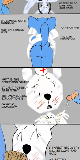 anthro anthro_on_anthro anthro_penetrated anthro_penetrating anthro_penetrating_anthro balls band-aid bandage blue_body blush blush_lines bodily_fluids bottomwear bottomwear_down butt clothed clothing cum cum_on_face cum_on_hand cumshot dialogue duo ejaculation examination eyes_closed fellatio female female_anthro female_penetrated from_front_position gasp genital_fluids genitals grey_background hand_on_face hands_on_mouth headgear headwear holding_balls holding_penis kissing leg_wrap leg_wraps legs_wrapped_around_partner lying male male/female male_anthro male_penetrating male_penetrating_female medical_bag medical_instrument missionary_position nude nude_anthro nude_male nurse nurse_clothing nurse_headwear on_back oral pants pants_down paper partially_clothed penetration penile penis penis_kissing scientific_instrument sex shocked simple_background smile stethoscope tail text white_body wrapped_missionary_position wraps young young_anthro young_female young_male te_(artist) cartoon_network the_amazing_world_of_gumball gumball_watterson teri_(tawog) bear domestic_cat felid feline felis mammal paper_creature 2015 comic english_text hi_res