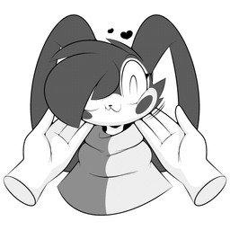 anthro black_body black_nose caressing_face fur hair heart_symbol male petting smile solo ekkokenight mime_(ekkokenight) lagomorph leporid mammal rabbit 1:1 digital_media_(artwork) hi_res monochrome