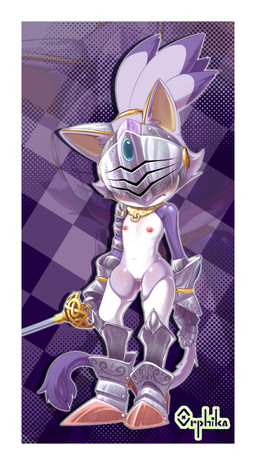 5_fingers anthro armor blush bodily_fluids boots border bottomless breasts clothed clothing female fingers flat_chested footwear fur genital_fluids genitals gloves hair handwear headgear helmet holding_melee_weapon holding_object holding_sword holding_weapon light_armor melee_weapon nipples nude partially_clothed purple_body purple_fur purple_hair shoes shy simple_background small_breasts solo standing sword tail text topless vulva weapon white_border wide_hips orphika sega sonic_and_the_black_knight sonic_storybook_series sonic_the_hedgehog_(series) blaze_the_cat sir_percival_(sonic_and_the_black_knight) domestic_cat felid feline felis mammal 2026 absurd_res artist_name hi_res shaded signature